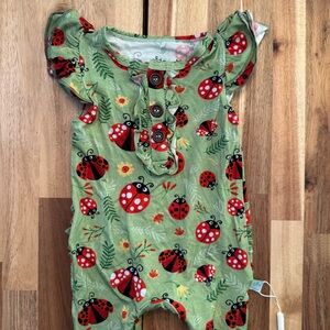 Pure Bambino’s Bamboo Romper Ladybug Bug Green Ruffle One Piece 6-12 months
